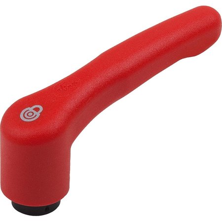 KIPP Adjustable Handle W.Safety Function Size:2 M05, Plastic Red Ral3020, Comp:Brass K1553.20584